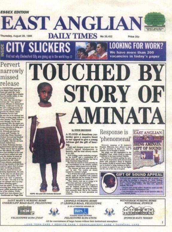 EAST ANGLIA Daily Times, A FLOOD of donations yesterday gave a massive boost to our appeal to give a young African girl the gift of hearing