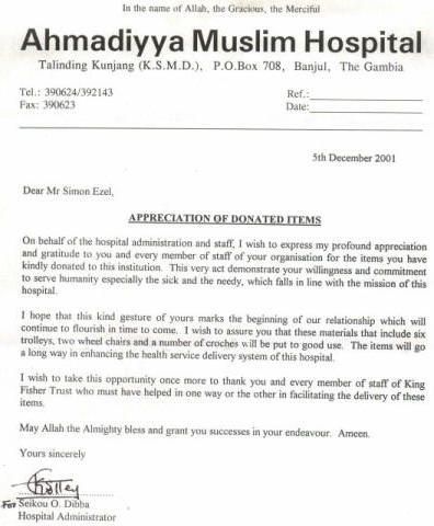 Ahmadiyya Muslim Hospital, 5th December 2001