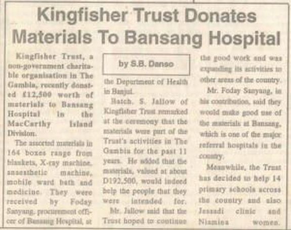 Kingfisher Trust donates materials to Bansang Hospitals