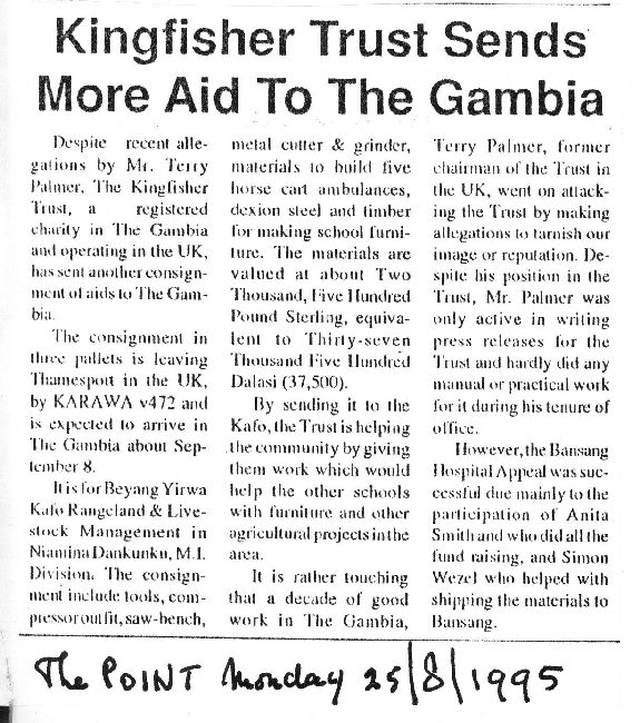 Kingfisher Trust send more aid to The Gambia