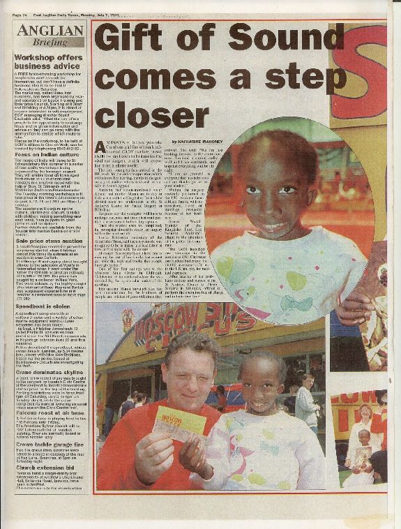 Gift of Sound comes a step closer, AMINATA — the six year-old Gambian girl for whom kind-hearted EADT readers raised £6,000 — has flown to Britain for the vital ear surgery which will rescue her from a silent world