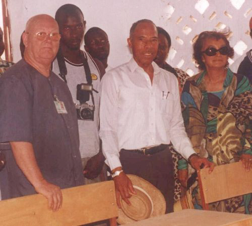 The US Ambassador Mr.G.Haley with his Wife and Mr Simon Wezel, during the official opening of the skill centre.The americans funded the project and Kingfisher made the Carpentry Workbences in their own Workshop