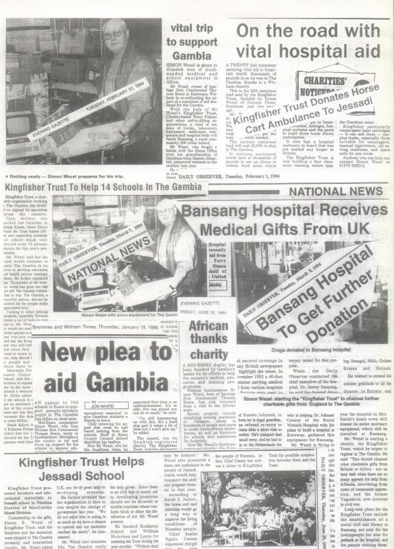 Newspaper Articles Collage 2, both English and Gambian articles about Kingfisher Trust, 1994